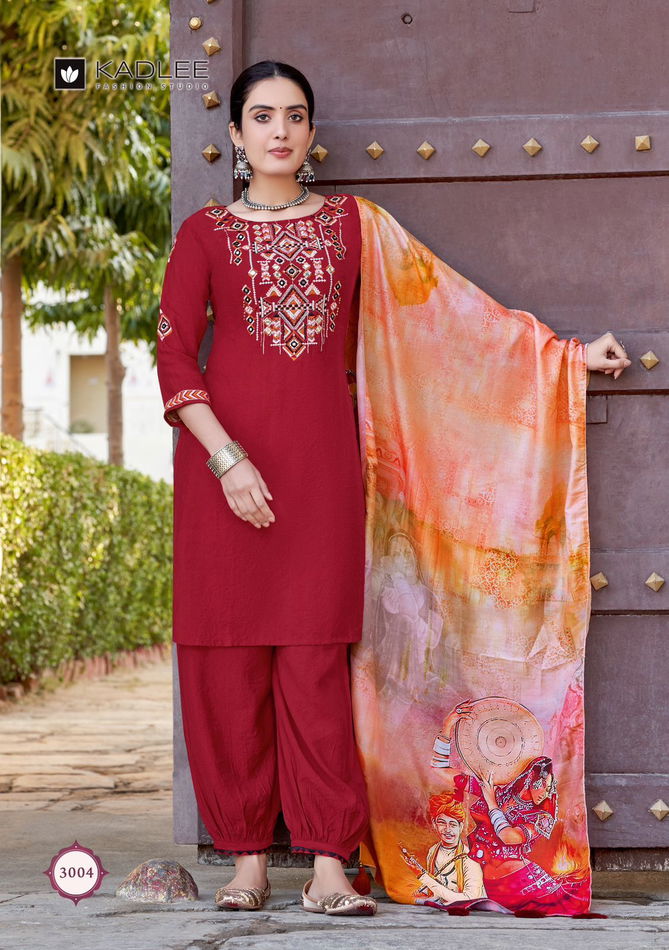 Kanchi By Kadlee Viscose Embroidery Kurti With Bottom Dupatta Wholesale Clothing Distributors In India