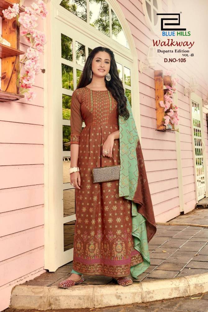 Blue Hills Walkway 13 Anarkali Long Printed Party Wear Kurtis With Dupatta Latest Collection
