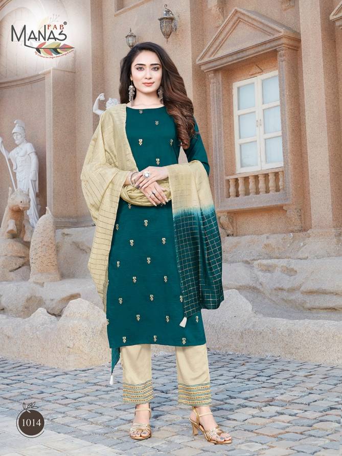 Manas Delight 3 Fancy Designer Heavy Casual Wear chinon silk With Inner With Embroidery work Readymade Salwar Suit Collection
