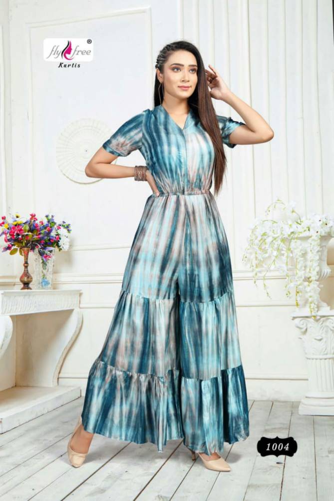 Fly Free Tunic Latest fancy Designer Party Wear Rayon Designer Jump Suit Collection
