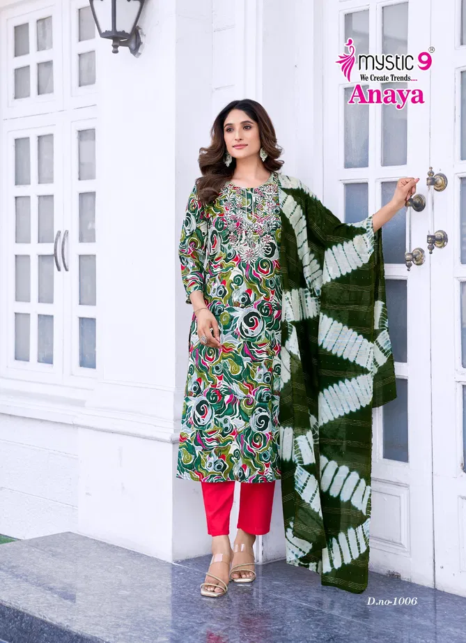 Anaya Vol 1 By Mystic 9 Rayon Embroidery Kurti With Bottom Dupatta Exporters In India