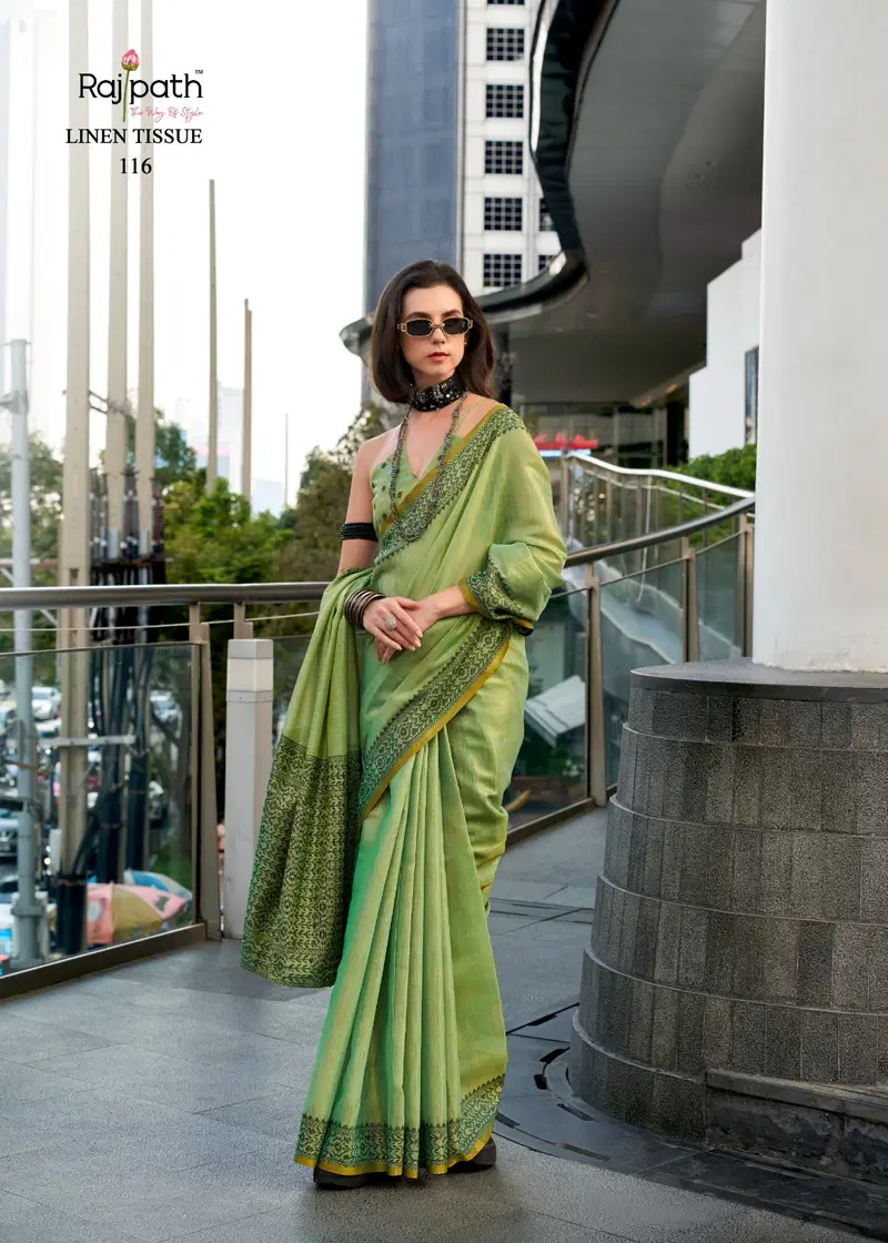 Blackberry By Rajpath Linen Tissue Silk Designer Saree Suppliers In India