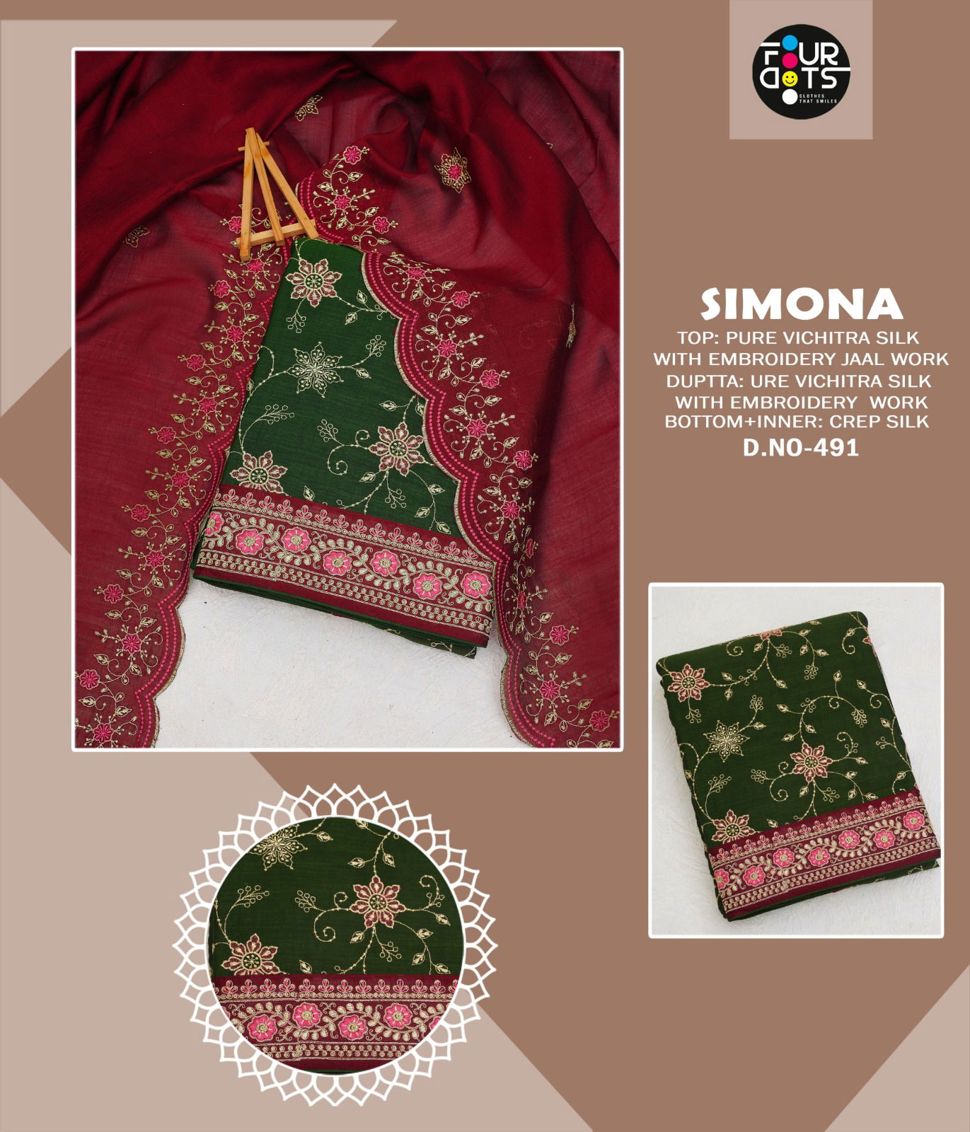 Simona By Four Dots Dn 491 To 494 Series Non Catalog Dress Material Wholesalers In Delhi