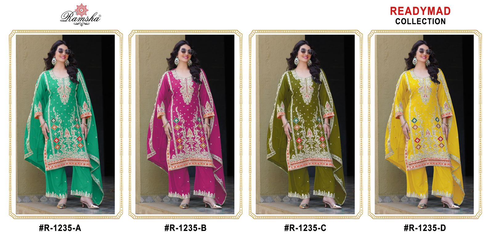 R 1235 Nx By Ramsha Chinon Pakistani Readymade Suits Orders In India