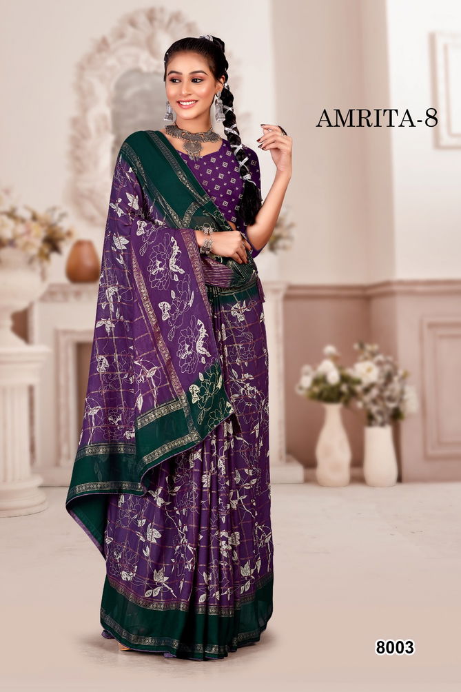 Amrita Vol 8 By Mahamani Creation Heavy Moss Foil Printed Sarees Wholesalers In Delhi