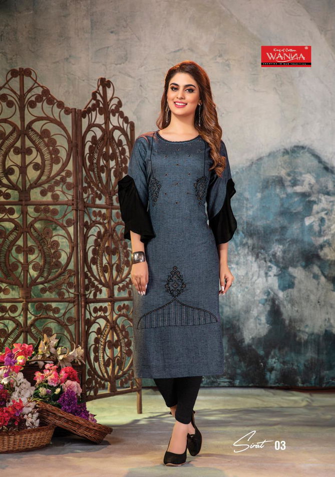 wanna sirat latest designer collection ethnic wear rayon embroidery work straight kurtis 