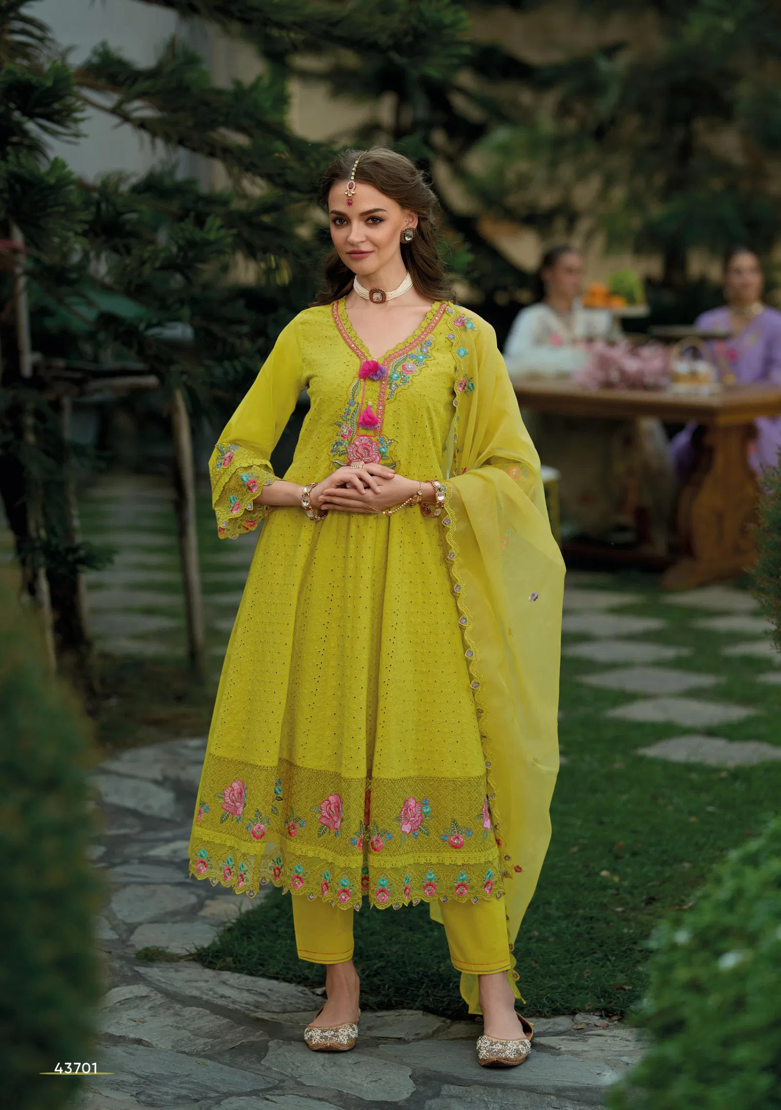 Nazm By Kailee Chiknakari Cotton Anarkali Kurti With Bottom Dupatta Orders In India