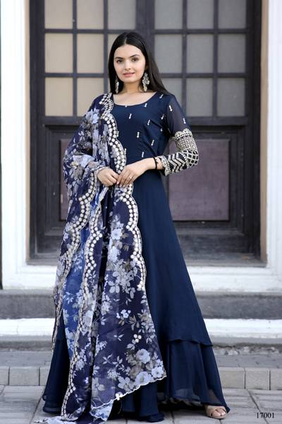 Vamika Vol 17 Georgette Dupatta With Gown - The Ethnic World