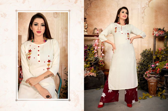 Vrunda Glorina Latest Designer Embroidery Work Kurtis With Plazzo Collection