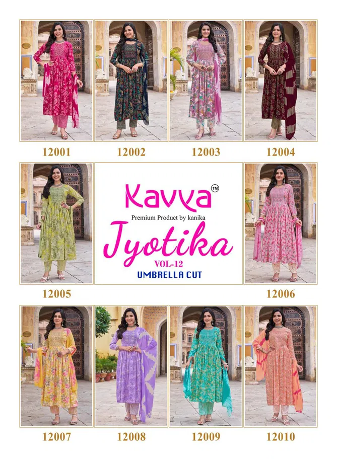 Jyotika Vol 12 By Kavya Foil Printed Kurti With Bottom Dupatta Exporters In India