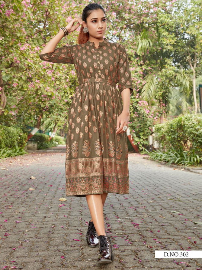 VEE FAB STYLE OUT VOL-3 Latest Fancy Ethnic Wear Rayon Slub With Gold Print Designer Kurti Collection