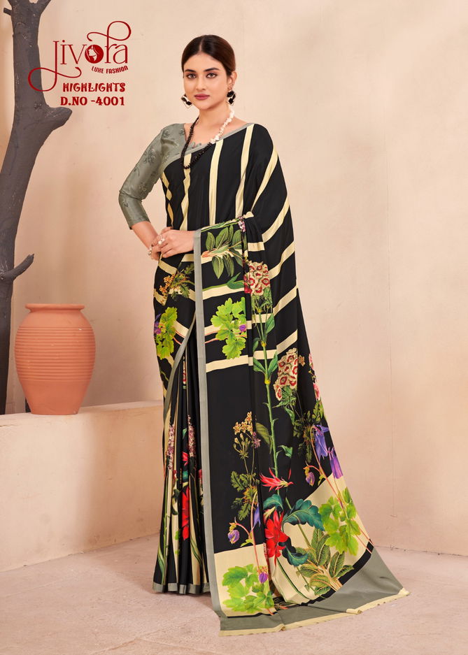 Highlight By Jivora Crepe Silk Printed Casual Wear Saree Suppliers In India