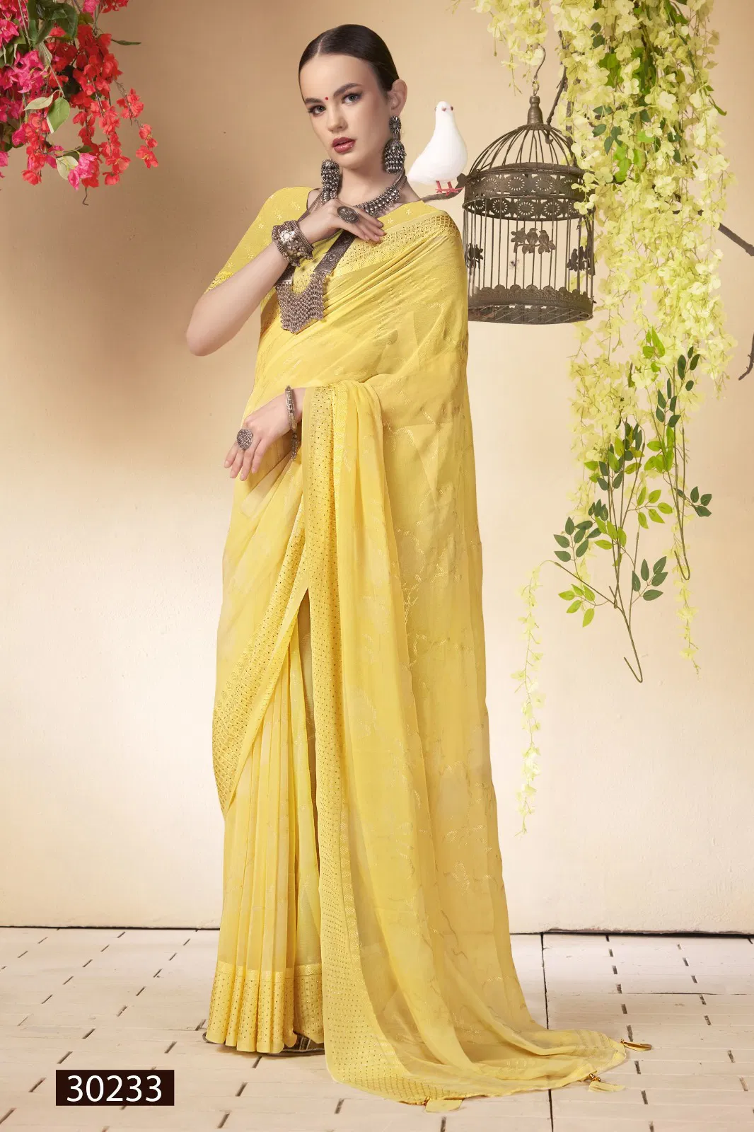 Samveda By Vallabhi Georgette Floral Print Saree Suppliers In India