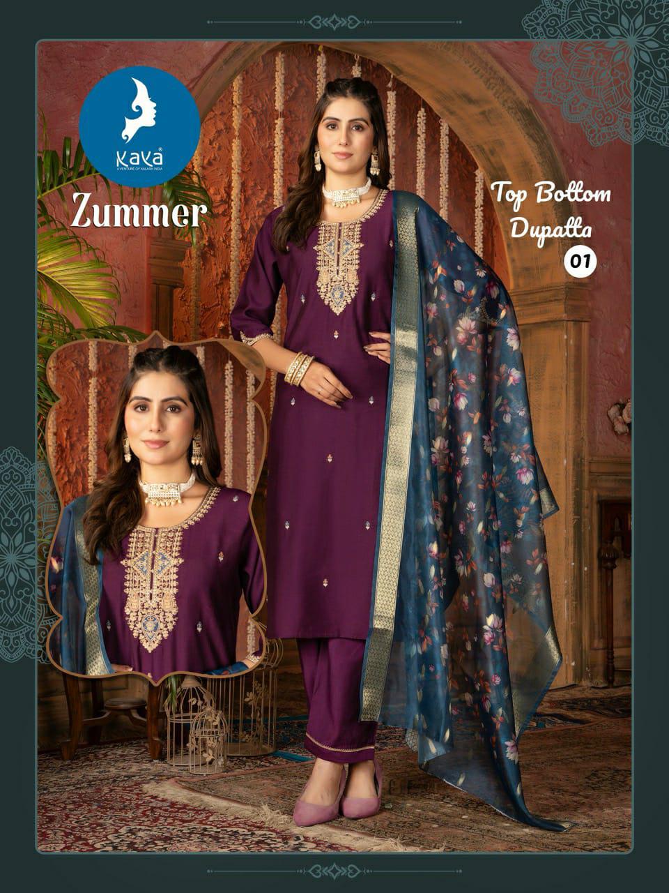 Zummer By Kaya Silk Kurti With Bottom Dupatta Suppliers In India