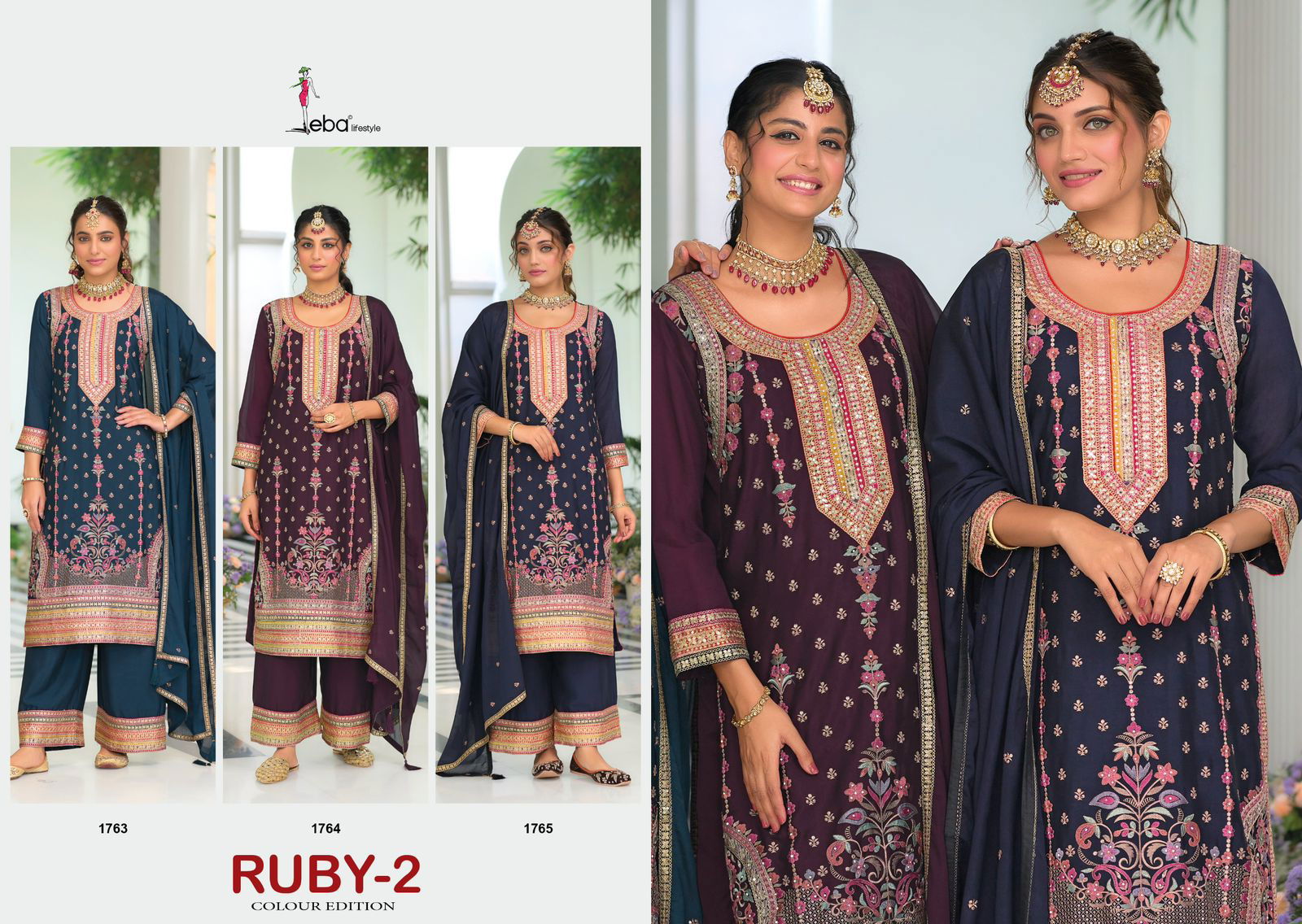 Ruby 2 By Eba Chinon Embroidery Readymade Suits Suppliers In India