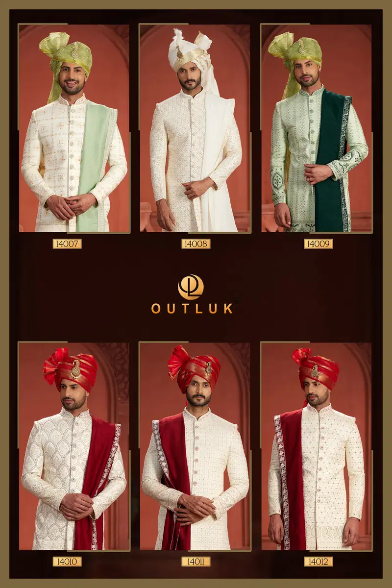 Outluk Wedding Collection Vol 14 Pure Silk Mens Wear Sherwani Wholesale Online