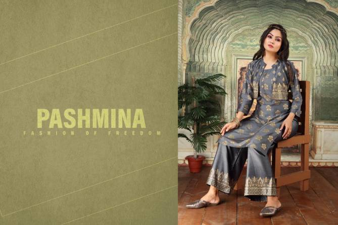 Ft Pashmina  Latest Fancy Designer Festive wear Rayon Foil Printed Kurti With Bottom Collection
