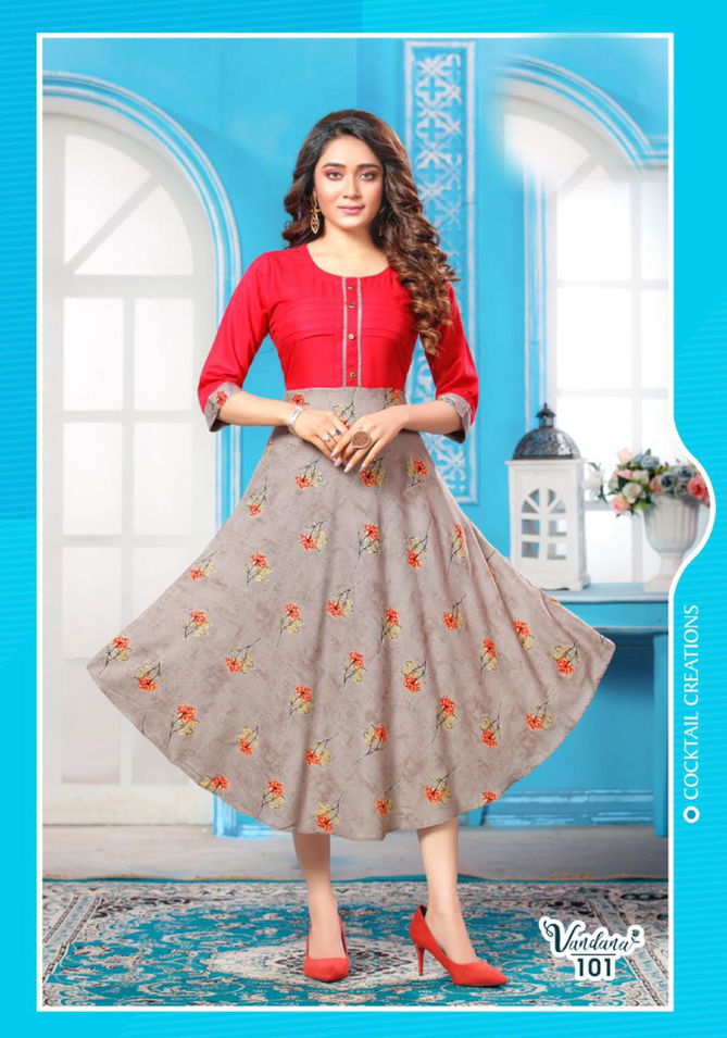 Beauty Queen Vandana Regular Wear Rayon Printed Anarkali Kurti Collection