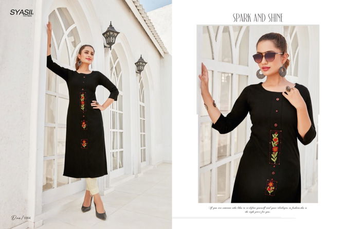 Syasii Ancy 1 Latest fancy Regular Casual Wear Rayon Handwork Designer Kurtis Collection
