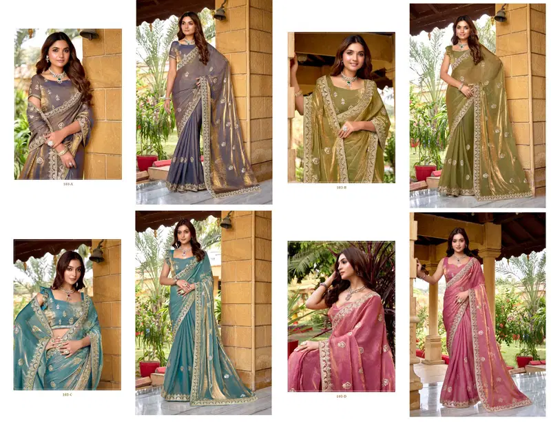 103 A To 103 D Durga fashion Fendi chiffon Designer Party Wear Saree Wholesale Market