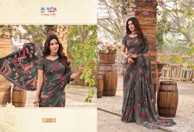 Crepey Colla Vol 21 By Vipul Crape Printed Daily Wear Saree Wholesalers In Delhi