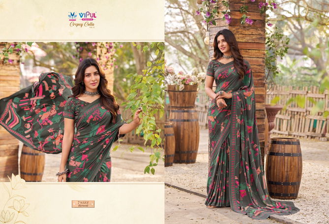 Crepey Colla Vol 21 By Vipul Crape Printed Daily Wear Saree Wholesalers In Delhi