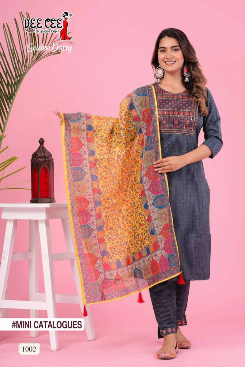 Golden Dairy By Deecee Cotton Embroidery Kurti With Bottom Dupatta