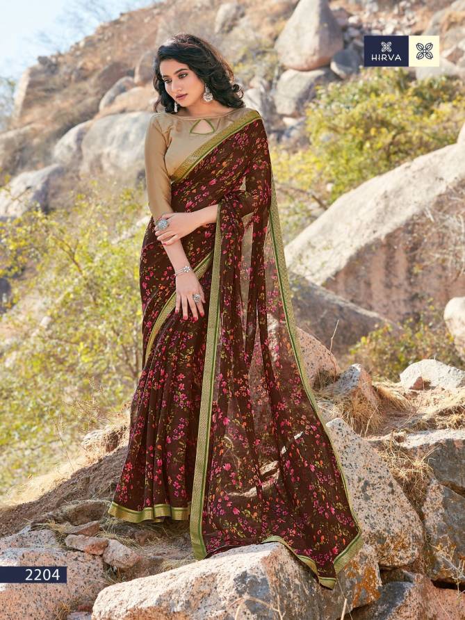 Hirva Flowery Casual Wear Printed Georgette Saree Collection
