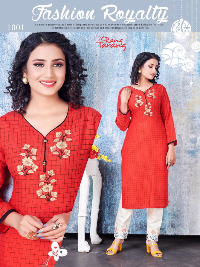 Rang Tarang Sakhi Latest Festive Wear Embroidery Work Designer Rayon Kurtis Collection
