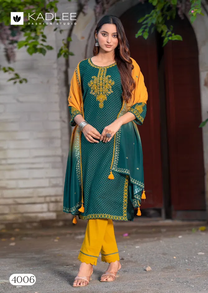 Marina By Kadlee Rayon Wholesale Kurti With Bottom Dupatta Suppliers In Mumbai