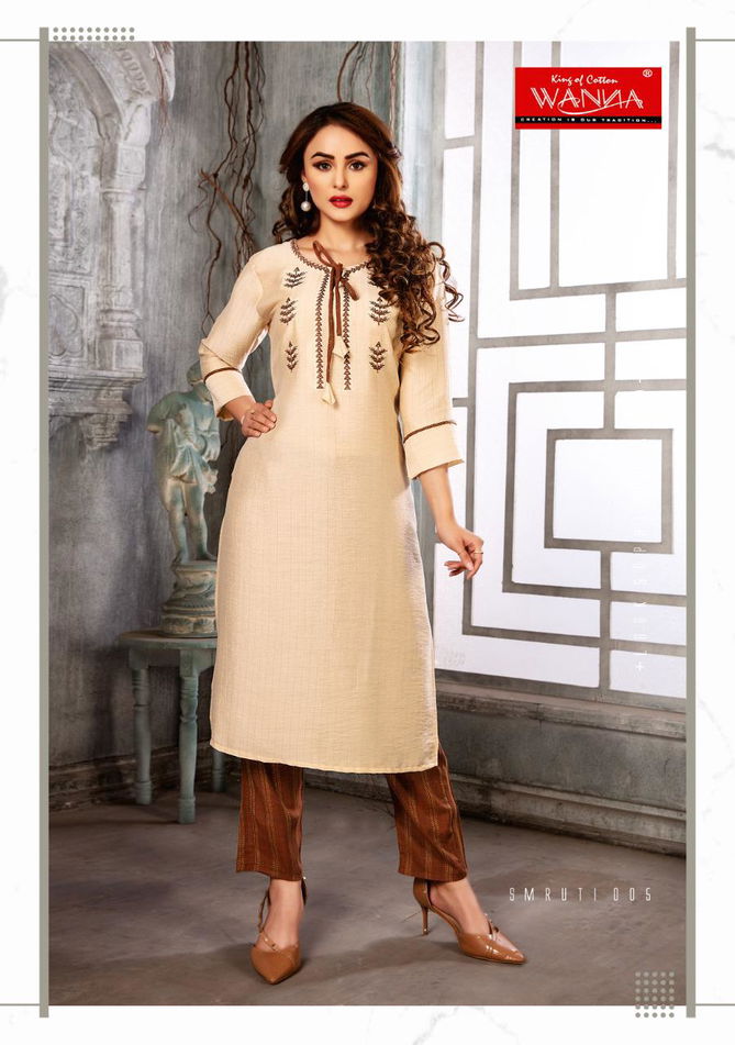 Wanna Smruti Latest Designer Casual Wear Rayon Kurti With Pant Style Bottom Collection
