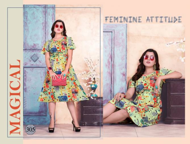 Trendy Flyer 2 Latest Fancy Rayon Regular Casual Wear Printed Kurtis Collection
