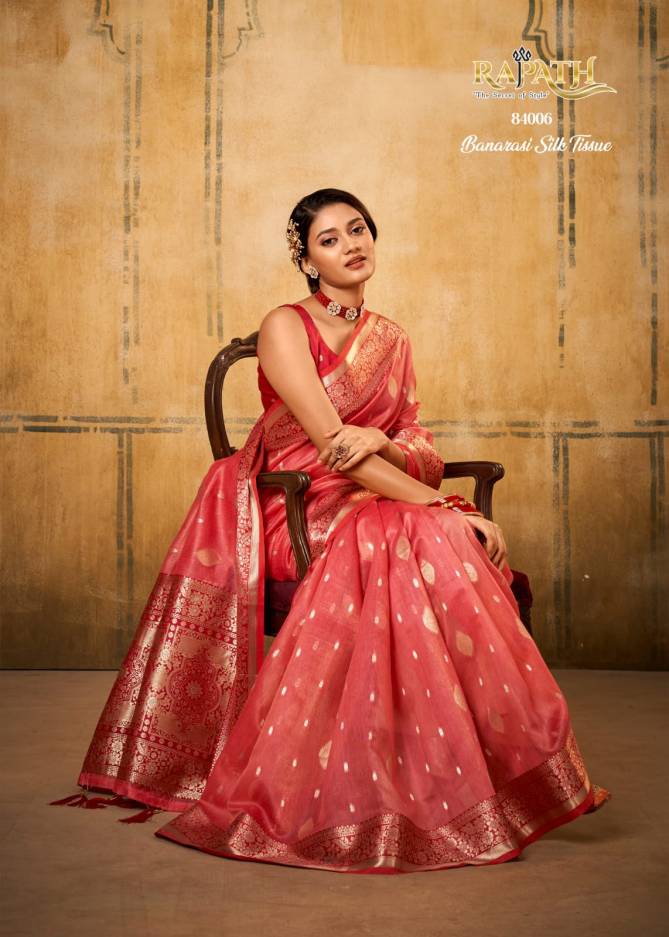 Petals Banarasi Tissu By Rajpath Fabrics 84001 To 84006 Saree wholesale market in Surat