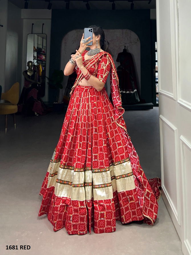 Aawiya 1681 Red Pure Rayon Printed Navratri Lehenga Choli Suppliers In India