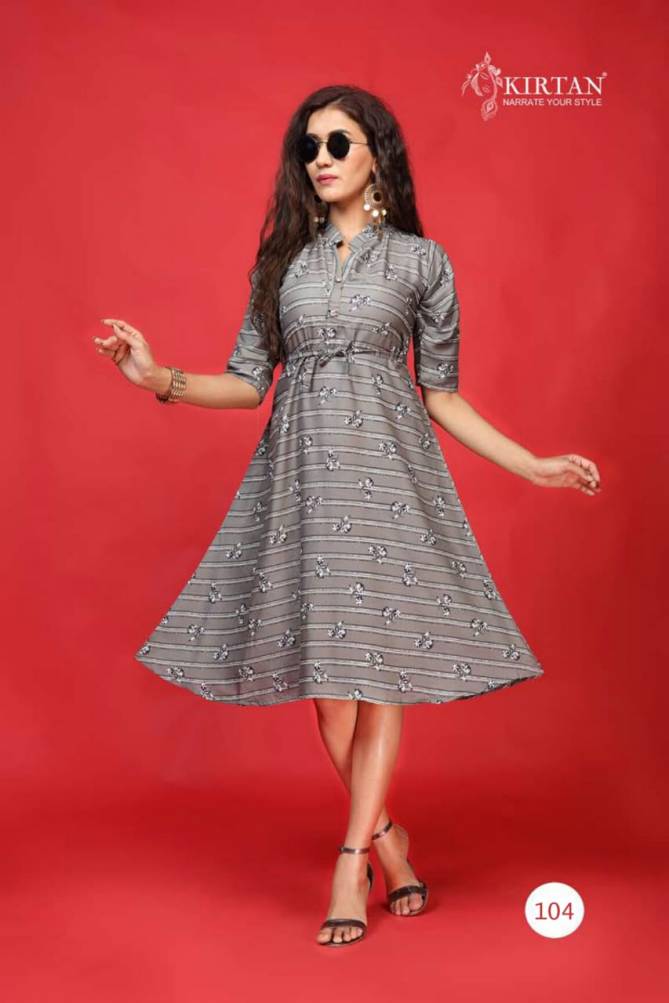 Kirtan Kanika Fancy Designer Casual Wear Rayon Printed Anarkali Kurtis Collection
