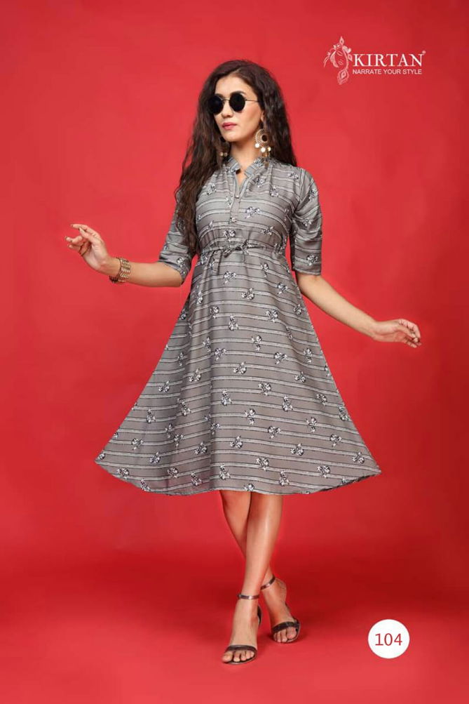 Kirtan Kanika Fancy Designer Casual Wear Rayon Printed Anarkali Kurtis Collection
