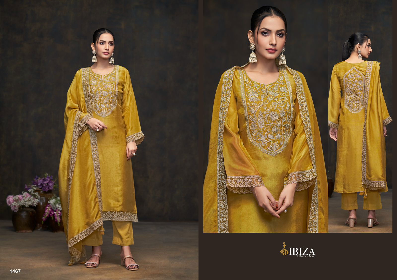 Raazia By Ibiza Simar Muslin Embroidery Salwar Kameez Wholesale In India