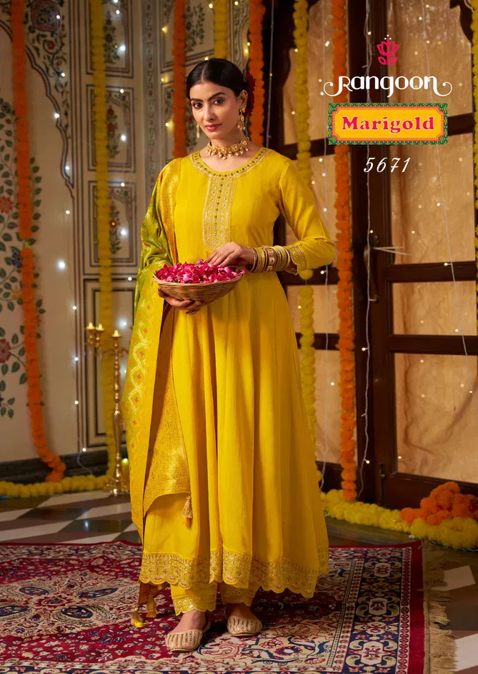 Marigold By Rangoon Silk Anarkali Readymade Suits Wholesale Price