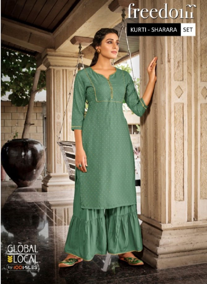 Freedom By 100 Miles Rayon Sharara Kurti With Bottom Catalog