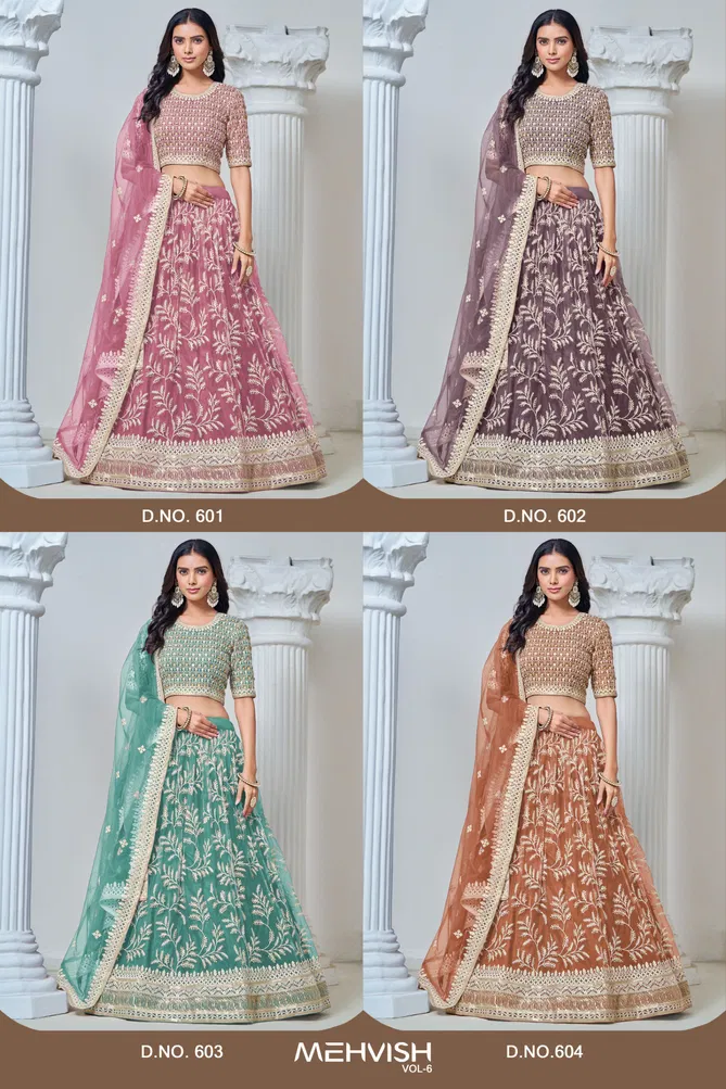 Mehvish Vol 6 Net Designer Wedding Wear Lehenga Choli Wholesale Online