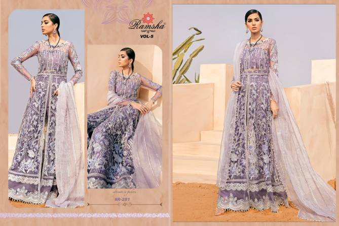 Ramsha R 281 to 284 Latest Festive Wear Net With Heavy Embroidery Work Pakistani Salwar Suits Collection
