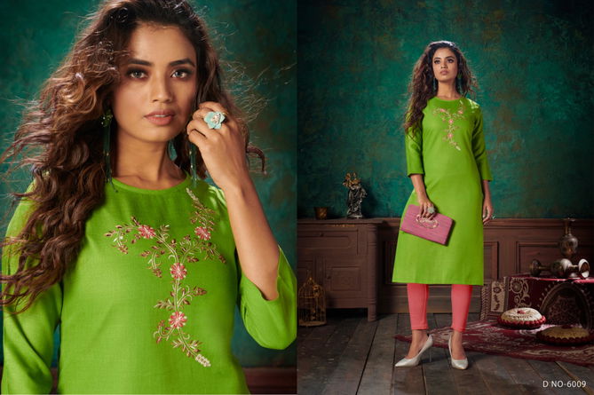 Nitisha Viva 6 Latest fancy Designer Casual Wear Long Heavy Soft Cotton Slub With Embroidery Work Kurtis Collection
