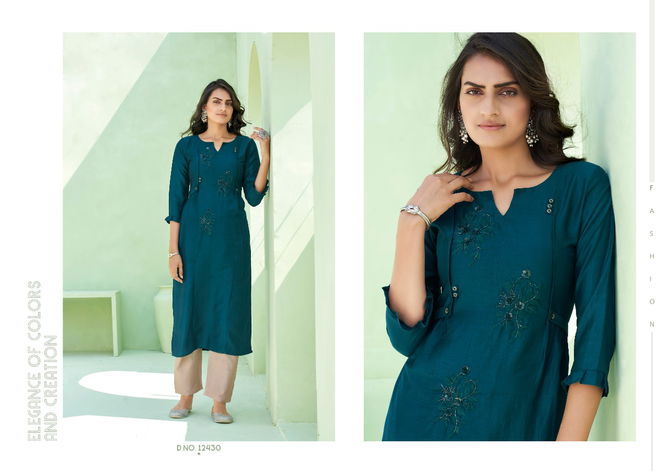 KALAROOP OCTAVIA VOL-7 Latest Fancy Festive Wear Lining Silk With Fancy Hand Work Kurtis With Bottom Collection