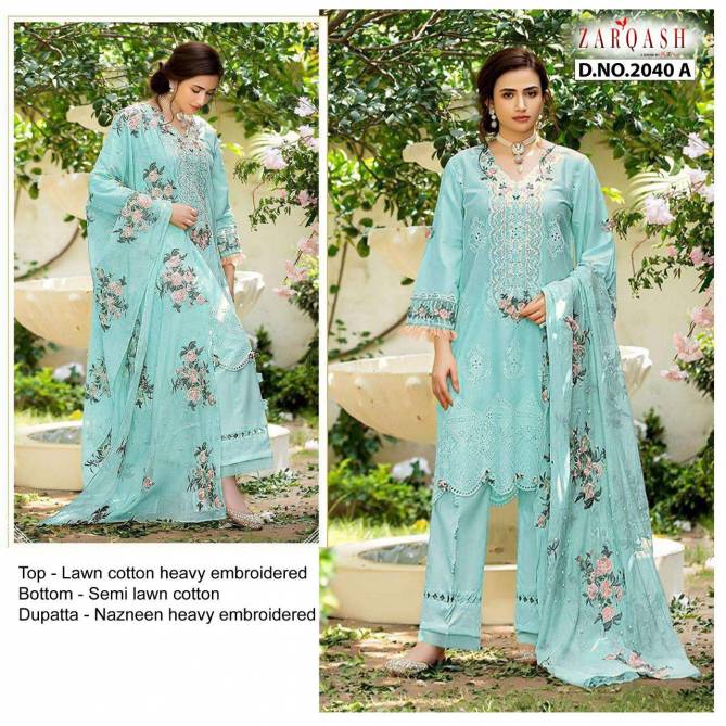 Zarqash Adans Rose Dn 2040 Designer Festive Wear Cotton Pakistani Salwar Kameez Collection
