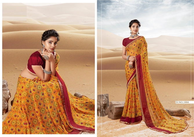 Kesariya Designer New Fancy Regular Wear Printed Georgette Designer Saree Collection