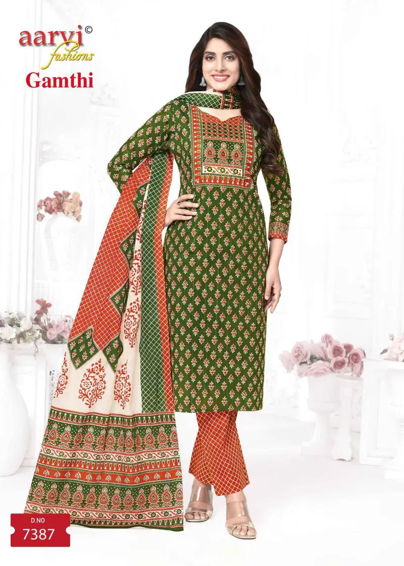 Gamthi Vol 7 By Aarvi Cotton Printed Kurti With Bottom Dupatta Orders In India