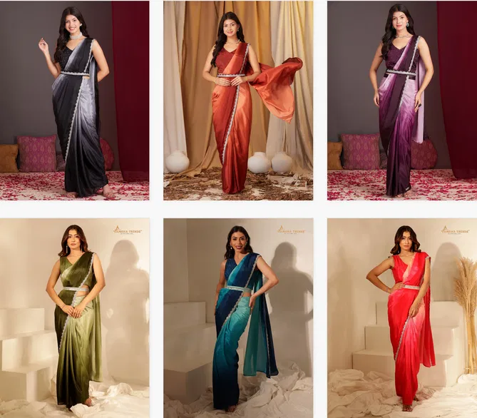 Amoha Trendz 101140 Party Wear Readymade Sarees Exporters In India