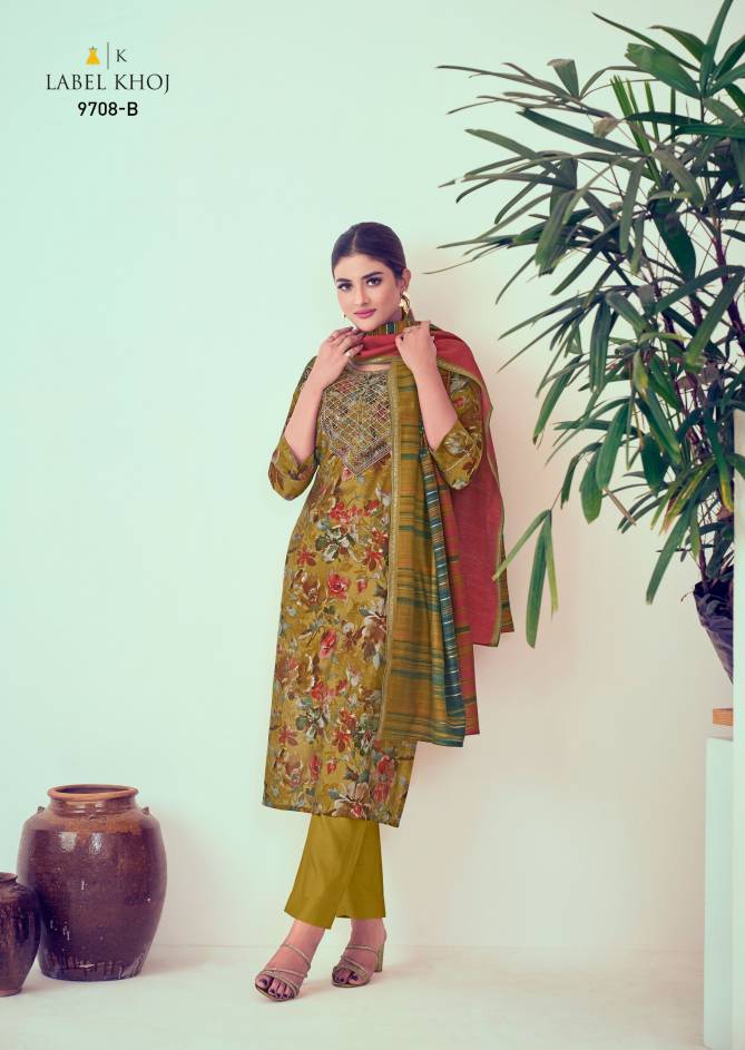 Label Khoj 9705 A To 9711 B Nx Roman Silk Embroidery Readymade Suits Wholesale Online