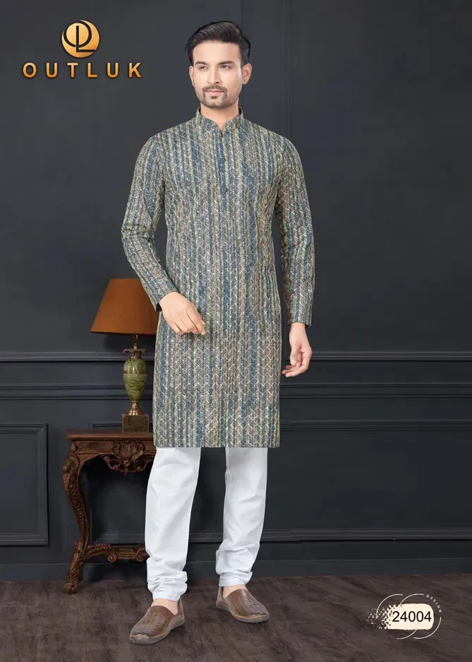 Grey 24004 Outluk Wedding Collection Vol 24 Rayon Mens Kurta Pajama Manufacturers