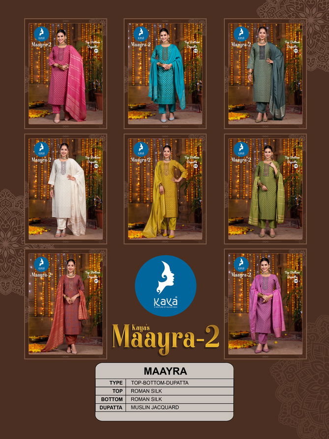 Maayra 2 By Kaya Straight Cut Roman Silk Kurti With Bottom Dupatta Wholesale Online